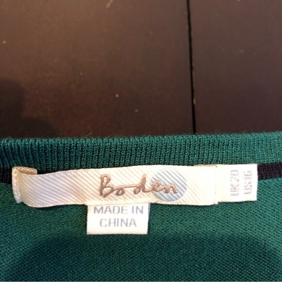 Boden green navy blue striped trim sweater shift dress size 16 - Picture 14 of 16